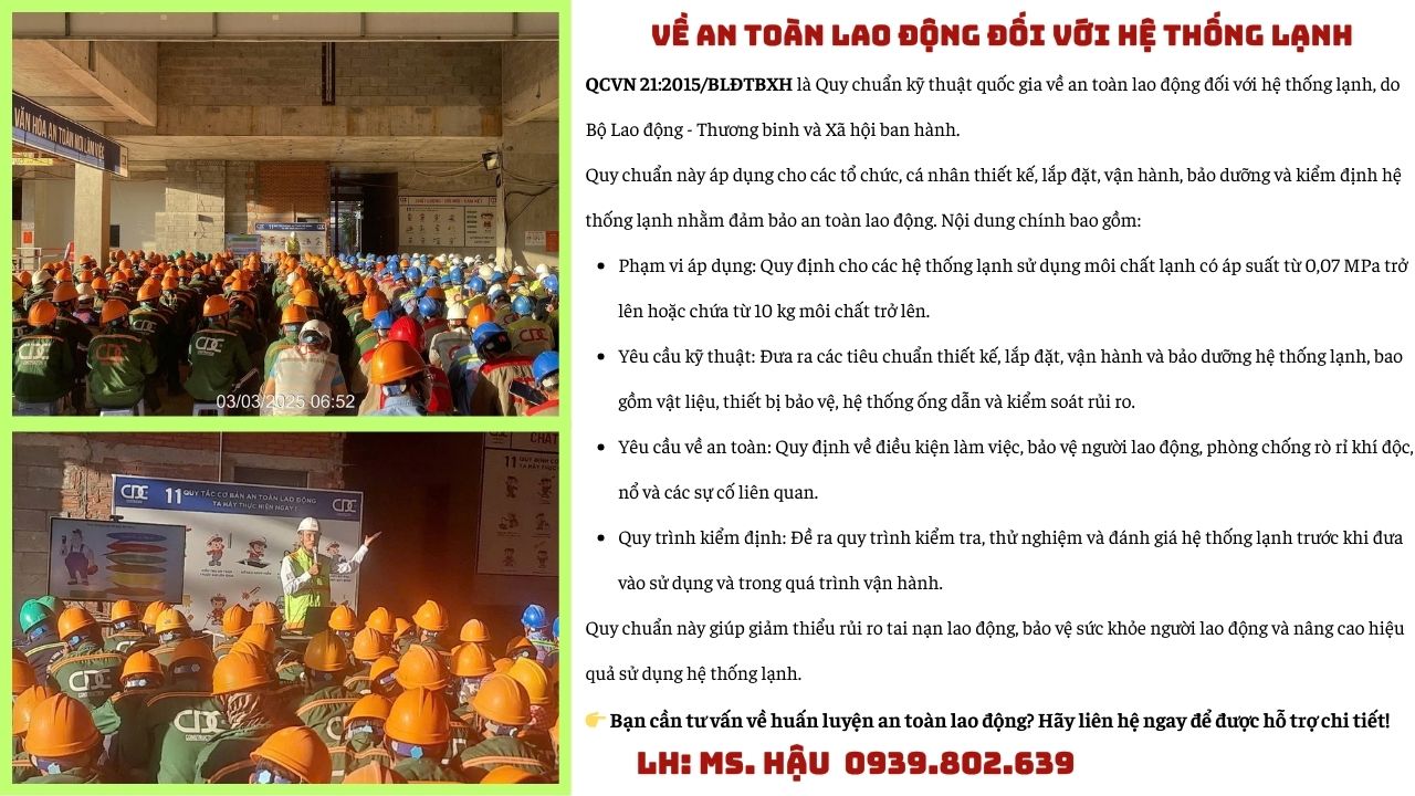 QCVN 21:2015/BLĐTBXH – Quy Chuẩn An Toàn Lao Động Đối Với Hệ Thống Lạnh